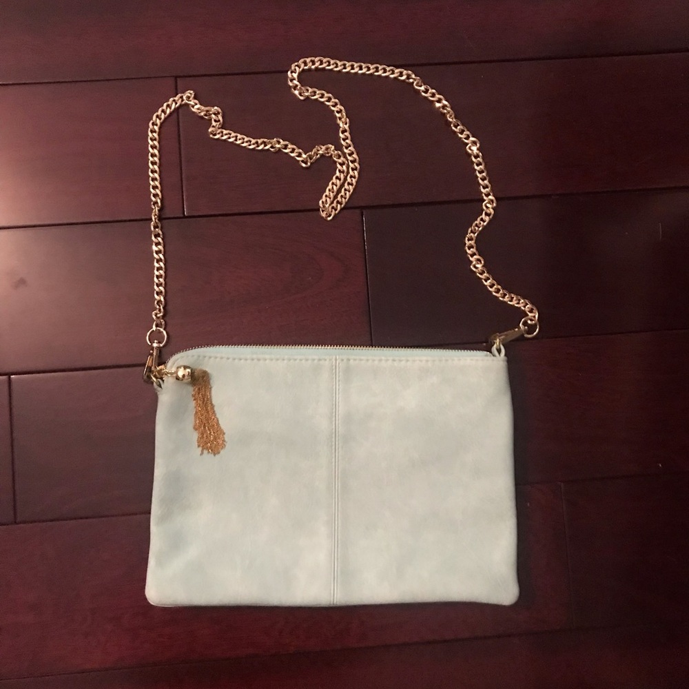 Mint green gold chain envelope purse
